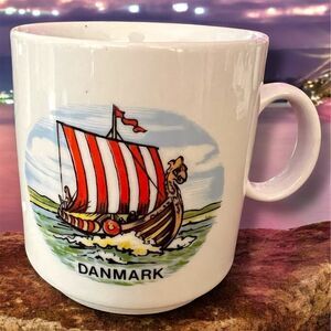Vintage Danmark Coffee Mug Sailing Ship Nautical Scandinavian Danish Denmark EUC